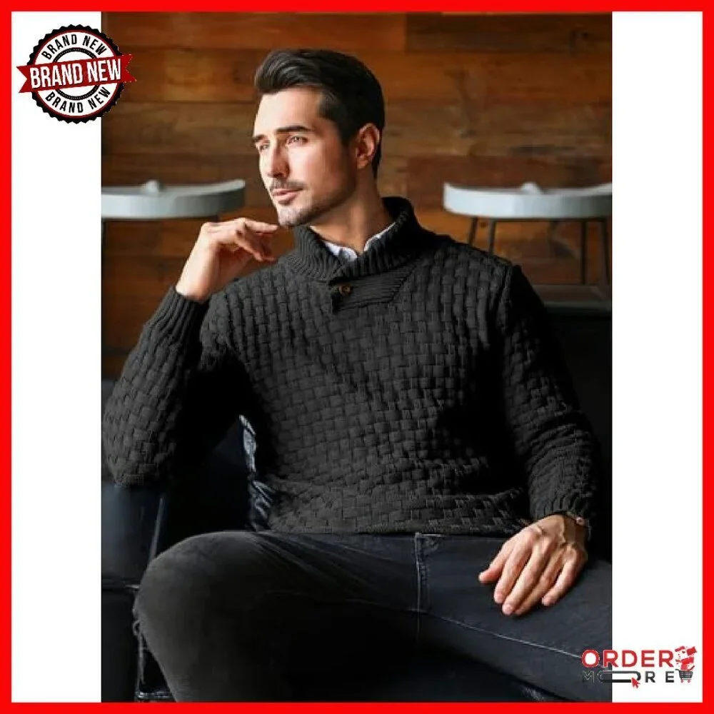 Men's Cable Knit Pullover Sweater Textured Turtleneck Casual Winter Wear